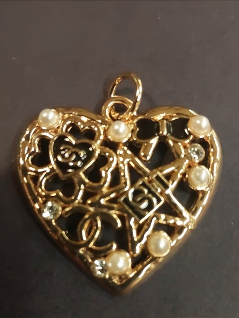 Gold Heart Pendant with Pearls and Crystal Accents